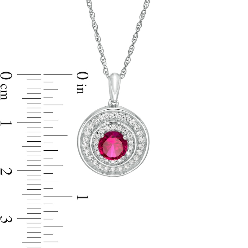 6.0mm Lab-Created Ruby and White Sapphire Double Frame Pendant in Sterling Silver