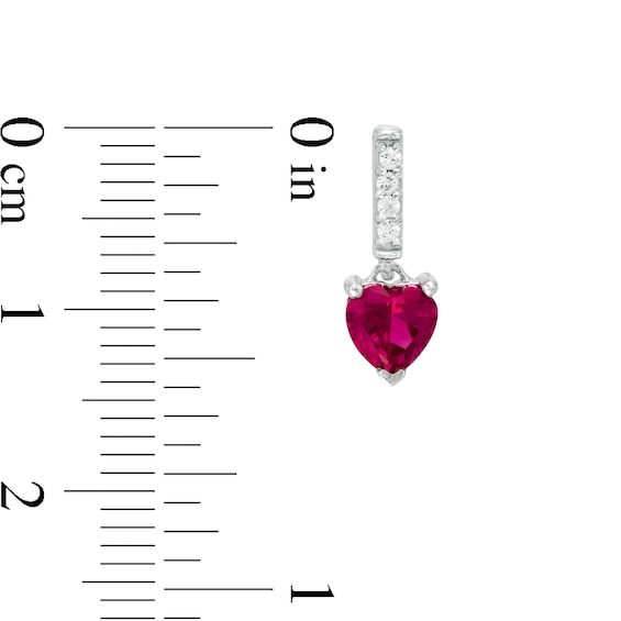 5.0mm Heart-Shaped Lab-Created Ruby and White Sapphire Line Drop Earrings in Sterling Silver