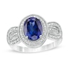 Oval Lab-Created Blue Sapphire and 0.065 CT. T.W. Diamond Vintage-Style Buckle Loop Ring in Sterling Silver