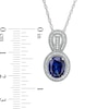 Oval Lab-Created Blue Sapphire and 0.065 CT. T.W. Diamond Frame Vintage-Style Drop Pendant in Sterling Silver