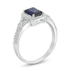 Thumbnail Image 2 of Emerald-Cut Lab-Created Blue Sapphire and 0.04 CT. T.W. Diamond Frame Split Shank Ring in Sterling Silver