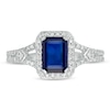 Thumbnail Image 3 of Emerald-Cut Lab-Created Blue Sapphire and 0.04 CT. T.W. Diamond Frame Split Shank Ring in Sterling Silver