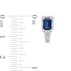 Thumbnail Image 2 of Emerald-Cut Lab-Created Blue Sapphire and 0.04 CT. T.W. Diamond Frame J-Hoop Earrings in Sterling Silver