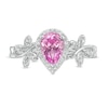 Thumbnail Image 3 of Pear-Shaped Lab-Created Pink Sapphire and 0.04 CT. T.W. Diamond Frame Butterfly Ring in Sterling Silver