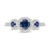 Thumbnail Image 3 of Blue Sapphire and 0.15 CT. T.W. Diamond Frame Three Stone Ring in 10K White Gold