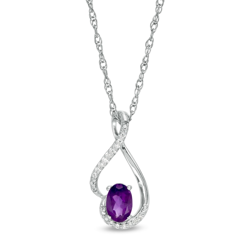 Oval Amethyst and 0.04 CT. T.W. Diamond Teardrop Pendant in 10K White Gold|Peoples Jewellers