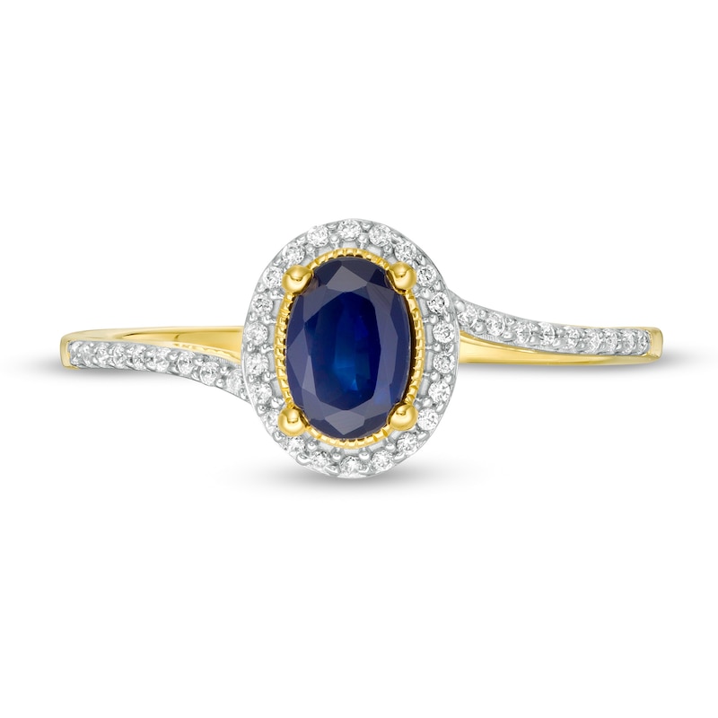 Oval Blue Sapphire and 0.12 CT. T.W. Diamond Frame Bypass Ring in 10K Gold|Peoples Jewellers