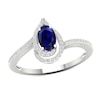 Thumbnail Image 0 of Oval Blue Sapphire and 0.10 CT. T.W. Diamond Flame Spiral Frame Ring in 10K White Gold