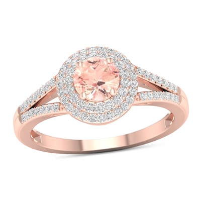 5.0mm Morganite and 0.20 CT. T.W. Diamond Double Frame Split Shank Ring in 10K Rose Gold