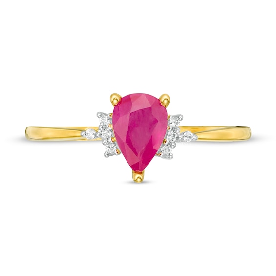 Pear-Shaped Ruby and 0.04 CT. T.W. Diamond Ring in 10K Gold