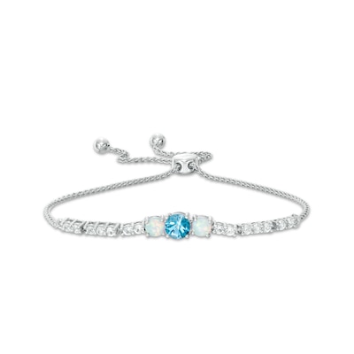 Swiss Blue Topaz, Lab-Created Opal and White Sapphire Bolo Bracelet in Sterling Silver - 9.0"