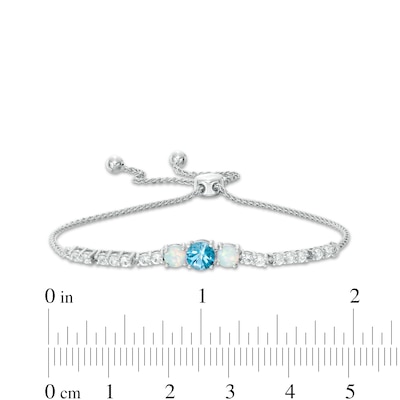 Swiss Blue Topaz, Lab-Created Opal and White Sapphire Bolo Bracelet in Sterling Silver - 9.0"