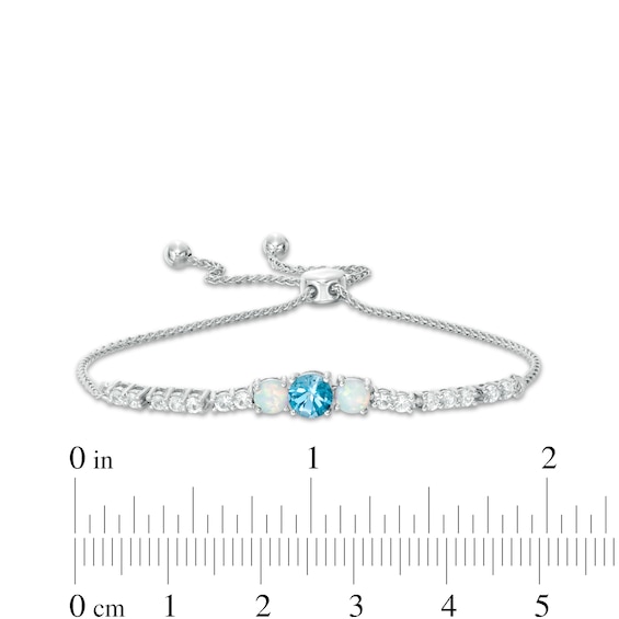 Swiss Blue Topaz, Lab-Created Opal and White Sapphire Bolo Bracelet in Sterling Silver - 9.0"