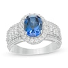 Thumbnail Image 0 of Oval Lab-Created Blue and White Sapphire Frame Multi-Row Ring in Sterling Silver