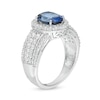 Thumbnail Image 2 of Oval Lab-Created Blue and White Sapphire Frame Multi-Row Ring in Sterling Silver