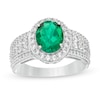 Thumbnail Image 1 of Oval Lab-Created Emerald and White Sapphire Frame Multi-Row Ring in Sterling Silver