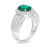 Thumbnail Image 3 of Oval Lab-Created Emerald and White Sapphire Frame Multi-Row Ring in Sterling Silver