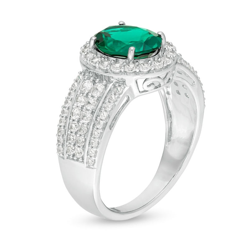 Oval Lab-Created Emerald and White Sapphire Frame Multi-Row Ring in Sterling Silver