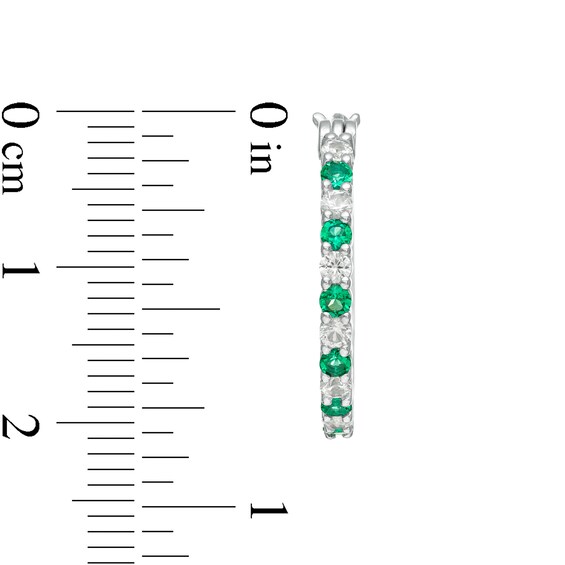 Alternating Lab-Created Emerald and White Sapphire Hoop Earrings in Sterling Silver