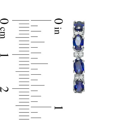 Oval Lab-Created Blue and White Sapphire Hoop Earrings in Sterling Silver