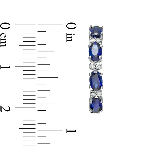 Oval Lab-Created Blue and White Sapphire Hoop Earrings in Sterling Silver