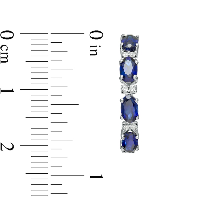 Oval Lab-Created Blue and White Sapphire Hoop Earrings in Sterling Silver|Peoples Jewellers