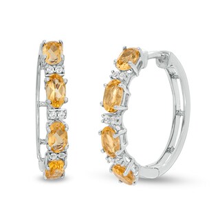 Oval Citrine and Lab-Created White Sapphire Hoop Earrings in Sterling Silver