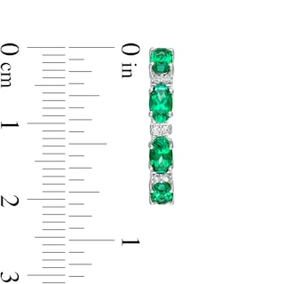 Alternating Oval Lab-Created Emerald and Round White Sapphire Hoop Earrings in Sterling Silver