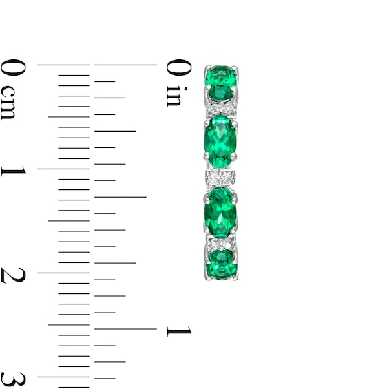 Alternating Oval Lab-Created Emerald and Round White Sapphire Hoop Earrings in Sterling Silver