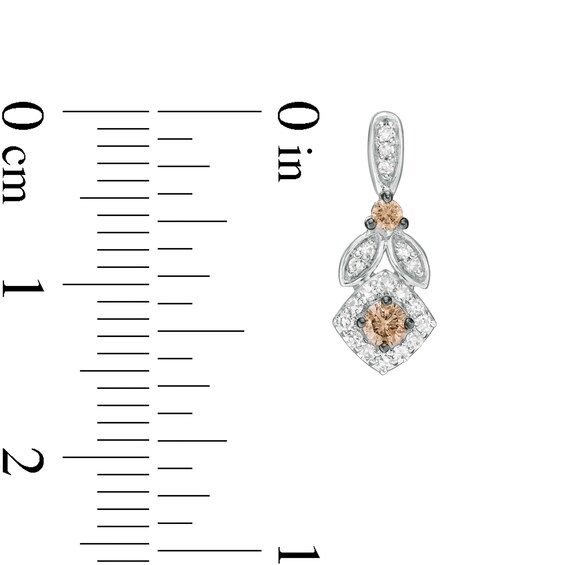 0.33 CT. T.W. Champagne and White Diamond Tilted Cushion Frame Drop Earrings in 10K White Gold