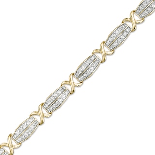 CT. T.W. Diamond Double Row "X" Alternating Bracelet in 10K Gold