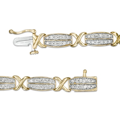 CT. T.W. Diamond Double Row "X" Alternating Bracelet in 10K Gold