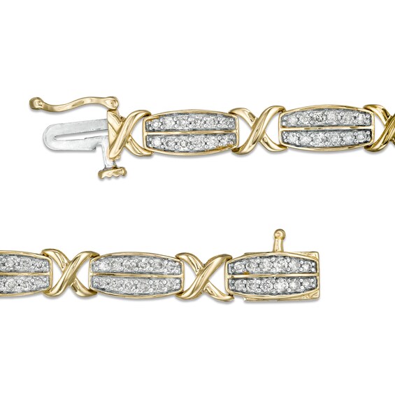 CT. T.W. Diamond Double Row "X" Alternating Bracelet in 10K Gold