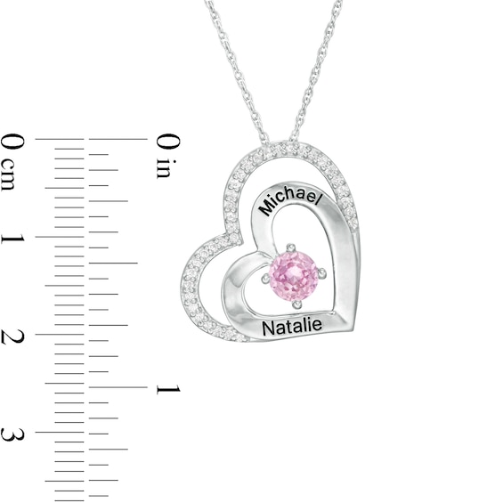 5.0mm Simulated Birthstone and Lab-Created White Sapphire Double Heart Pendant in Sterling Silver (1 Stone and 2 Lines)