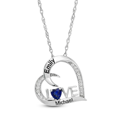 4.0mm Simulated Birthstone and Lab-Created White Sapphire "LOVE" Heart Pendant in Sterling Silver (1 Stone and 2 Lines)