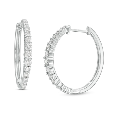 1.00 CT. T.W. Diamond Graduated Hoop Earrings in 10K White Gold