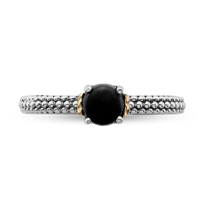 Stackable Expressions™ 5.0mm Onyx Oxidized Beaded Shank Ring in Sterling Silver and 14K Gold