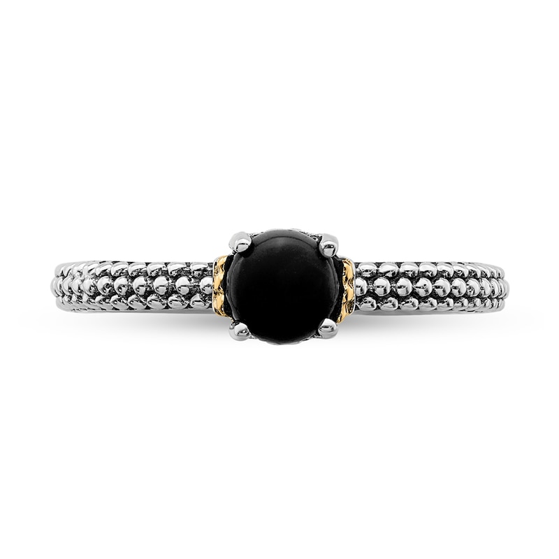 Stackable Expressions™ 5.0mm Onyx Oxidized Beaded Shank Ring in Sterling Silver and 14K Gold|Peoples Jewellers