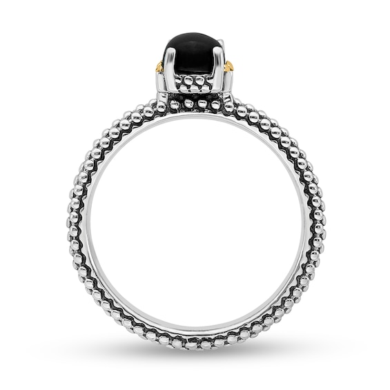 Stackable Expressions™ 5.0mm Onyx Oxidized Beaded Shank Ring in Sterling Silver and 14K Gold