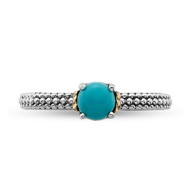 Stackable Expressions™ 5.0mm Turquoise Oxidized Ring in Sterling Silver and 14K Gold