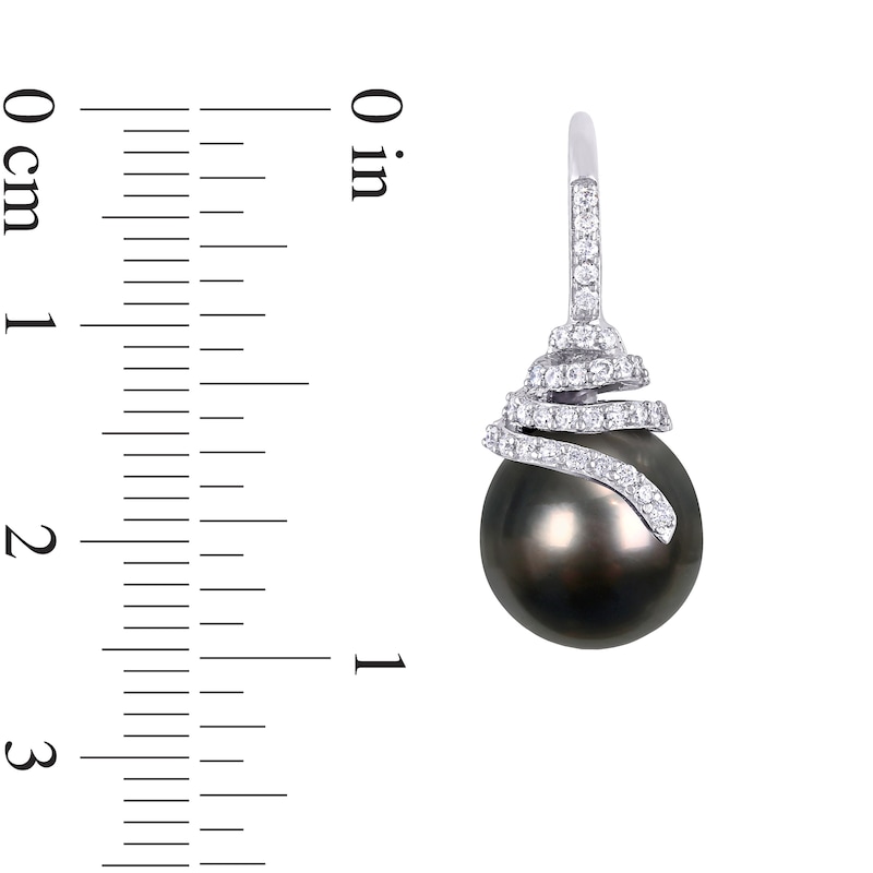 10.0-10.5mm Baroque Black Tahitian Cultured Pearl and 0.32 CT. T.W. Diamond Coil Drop Earrings in 14K White Gold