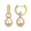 Thumbnail Image 1 of 9.0-9.5mm Baroque Golden South Sea Cultured Pearl and 0.51 CT. T.W. Diamond Huggie Hoop Earrings in 14K Gold