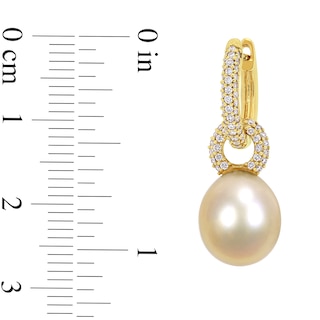 9.0-9.5mm Baroque Golden South Sea Cultured Pearl and 0.51 CT. T.W. Diamond Huggie Hoop Earrings in 14K Gold