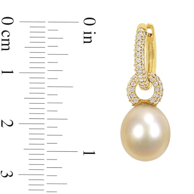 9.0-9.5mm Baroque Golden South Sea Cultured Pearl and 0.51 CT. T.W. Diamond Huggie Hoop Earrings in 14K Gold