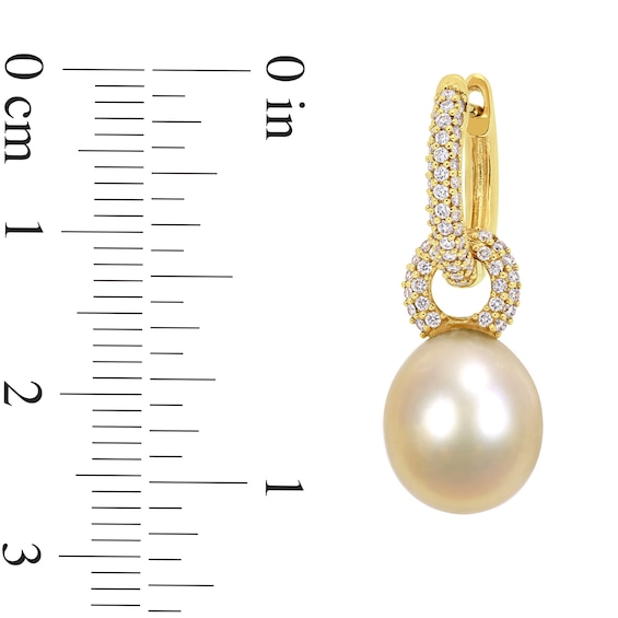 9.0-9.5mm Baroque Golden South Sea Cultured Pearl and 0.51 CT. T.W. Diamond Huggie Hoop Earrings in 14K Gold