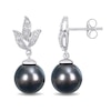 Thumbnail Image 0 of 9.0-9.5mm Black Tahitian Cultured Pearl and 0.08 CT. T.W. Diamond Leaf Drop Earrings in 10K White Gold