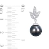 Thumbnail Image 2 of 9.0-9.5mm Black Tahitian Cultured Pearl and 0.08 CT. T.W. Diamond Leaf Drop Earrings in 10K White Gold
