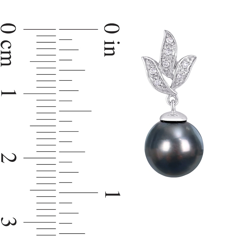 9.0-9.5mm Black Tahitian Cultured Pearl and 0.08 CT. T.W. Diamond Leaf Drop Earrings in 10K White Gold