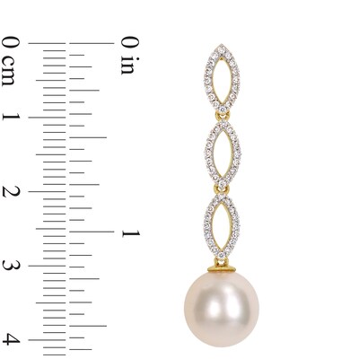 10.0-10.5mm South Sea Cultured Pearl and 0.48 CT. T.W. Diamond Marquise Link Drop Earrings in 14K Gold