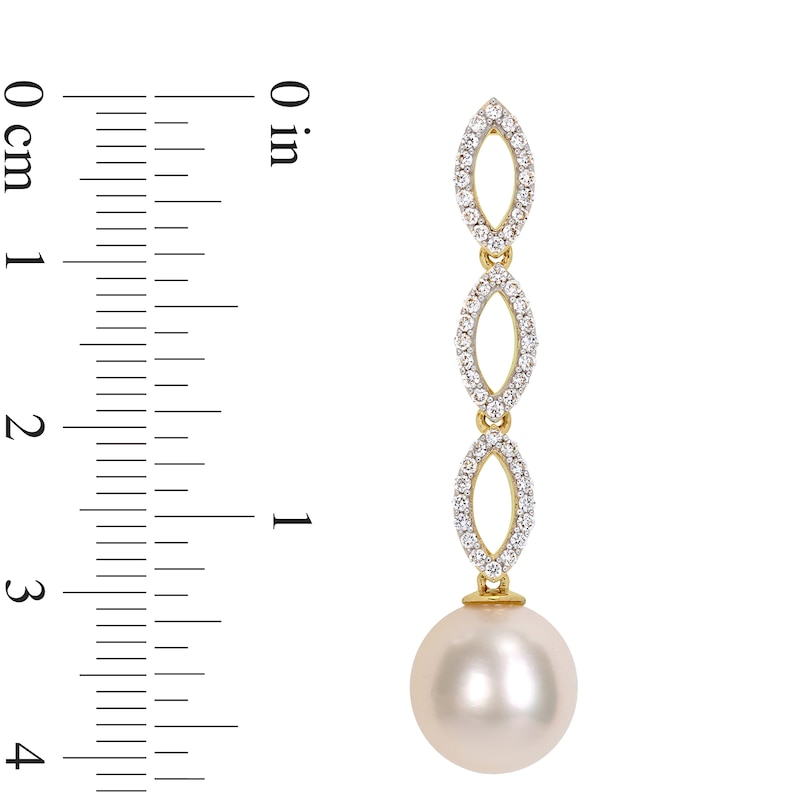10.0-10.5mm South Sea Cultured Pearl and 0.48 CT. T.W. Diamond Marquise Link Drop Earrings in 14K Gold|Peoples Jewellers